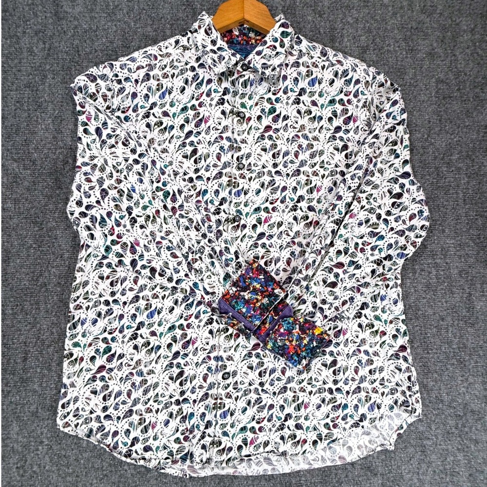 Robert Graham Men's Large Multicolor Paisley Stretch Cotton Button Down Shirt